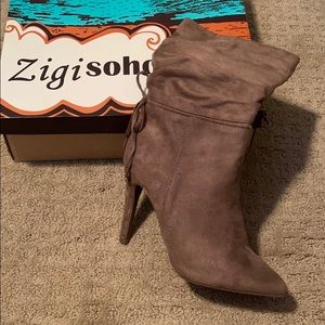 Gorgeous tan faux suede heel boots